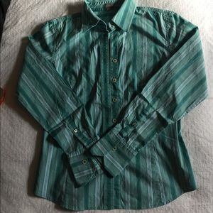 Cotton striped long sleeve button down shirt